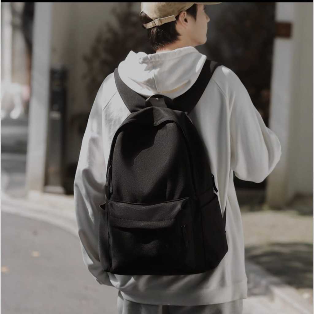 tas ransel polos hitam,tas sekolah polos hitam cowo cewe