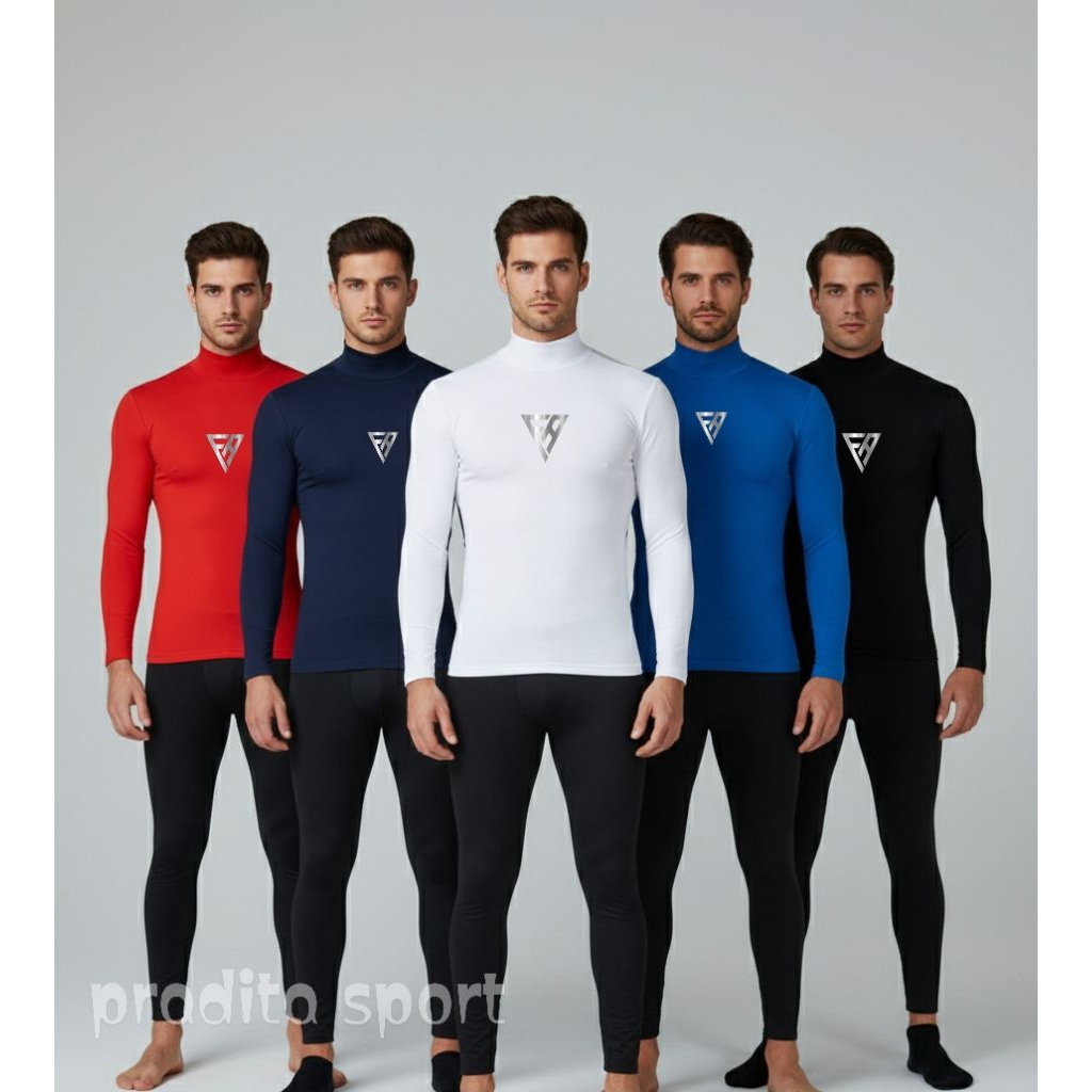 Manset Olahraga Baselayer Pria & Wanita Lengan Panjang Leher tinggi Premium