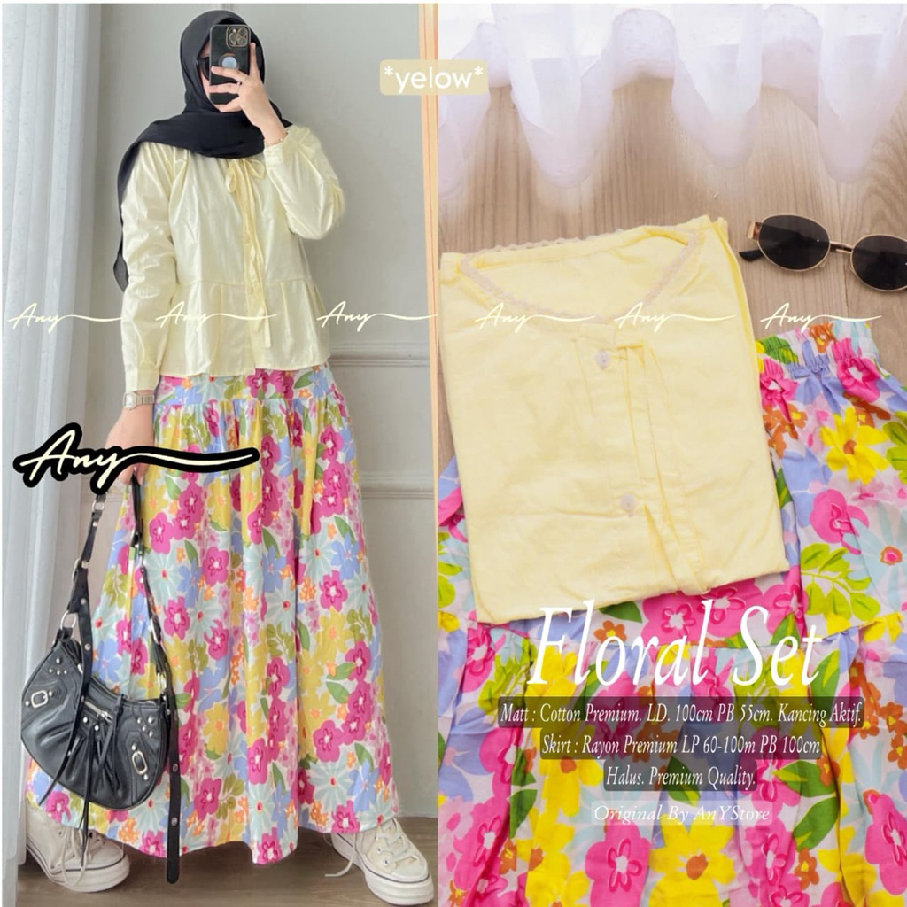 FLORAL EKHA MOFINA SET ORIGINAL BY ANY STORE oneset setrok setelan jumbo rayon motif NAURI SETELAN W