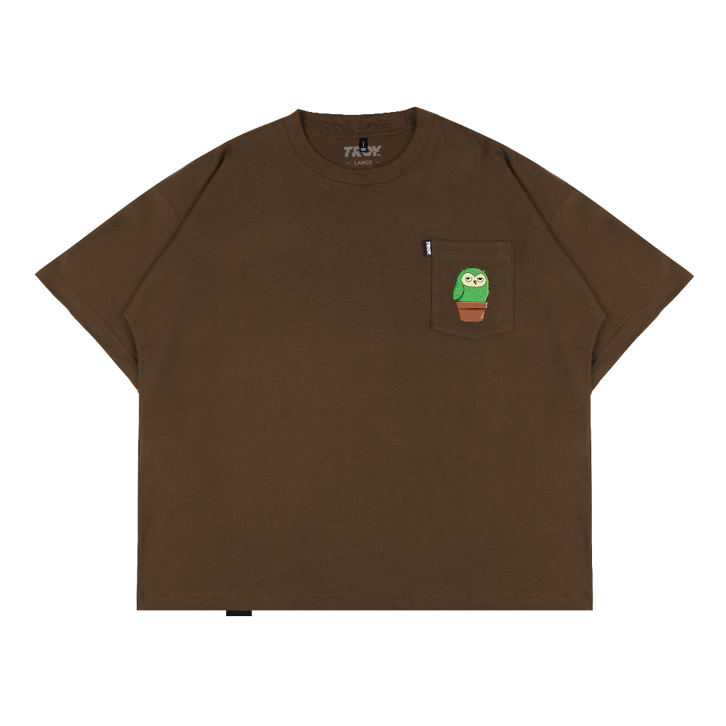 Troy Company Boxy Pocket Oversize Tshirt Toffee CactoOwl - Kaos Boxy Oversize Coklat Toffee BKD 3455
