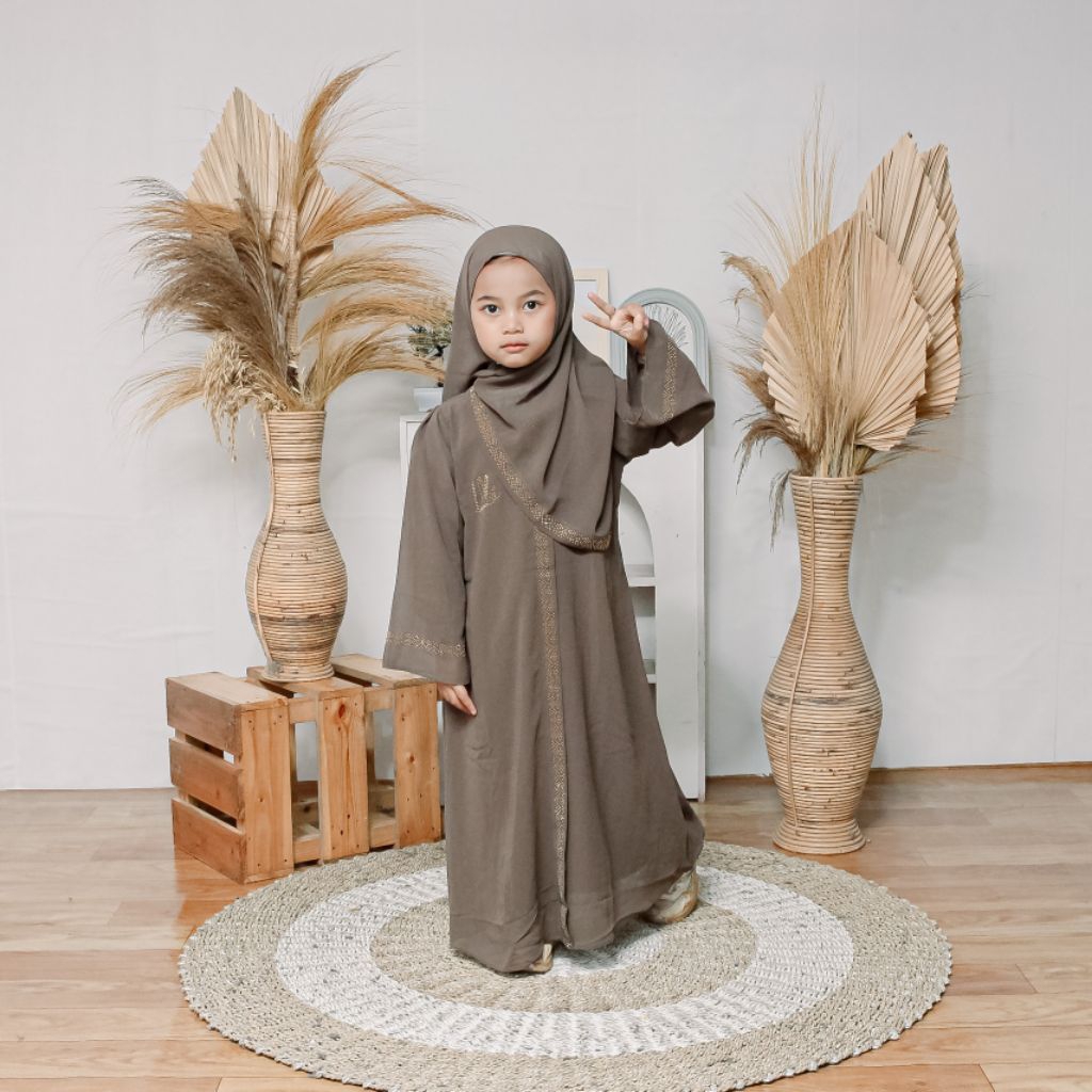 EXCLUSIVE LittleMalika x Majidah Abaya Dubai Anak Full Size Bahan Ceruty Set Hijab dan Cadar Gamis