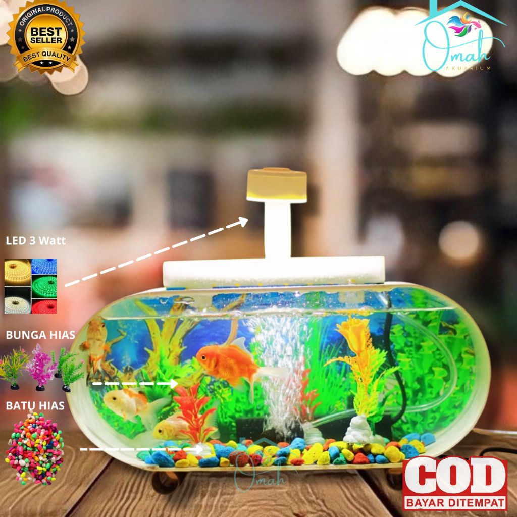 [COD] 1 Set Aquarium Mini Lengkap Aesthetic Fullset Dengan Pompa mesin Filter Air Mancur Aquarium Ak