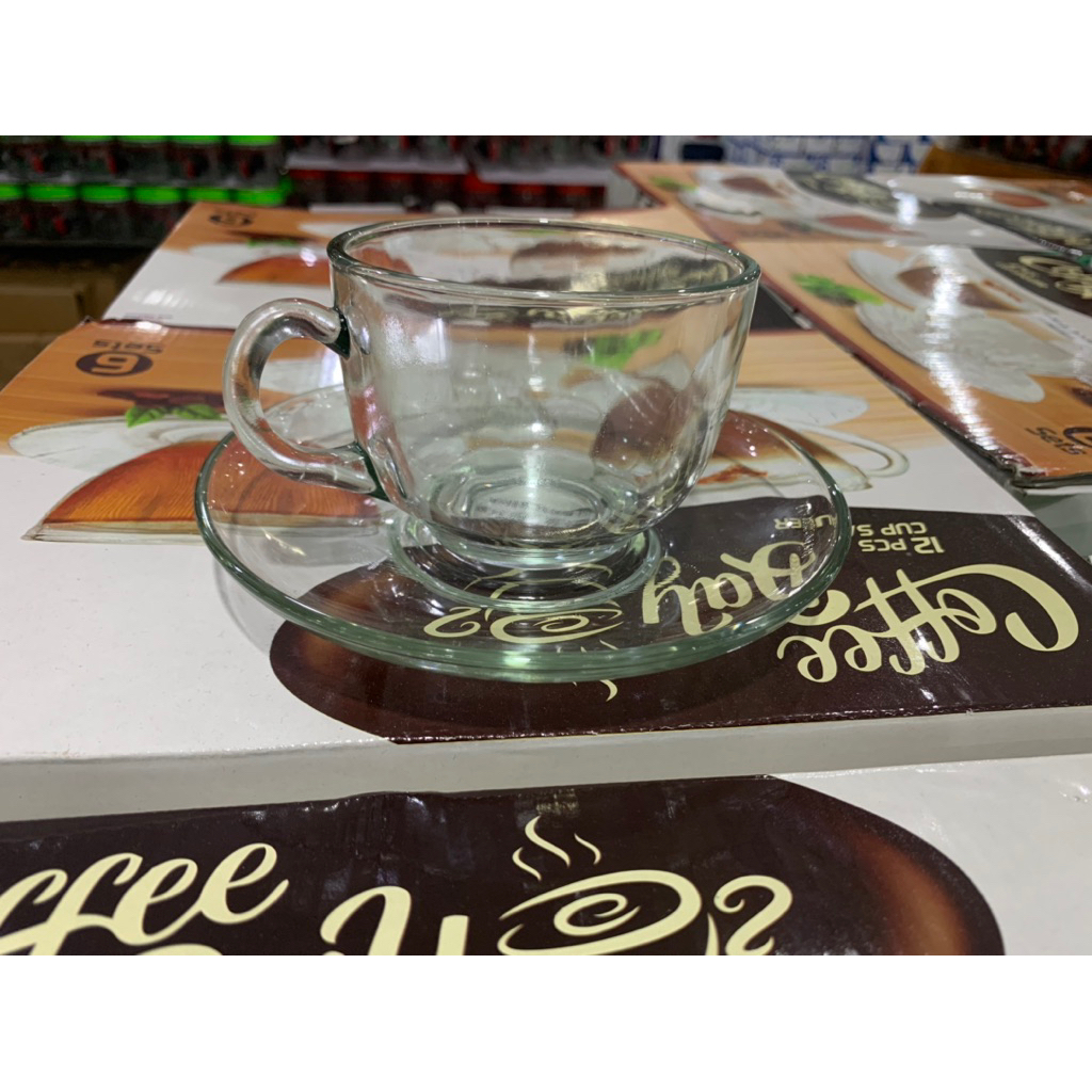 6 SET GELAS + LEPEK HAMPERS POLOS (sks-135ab/12)