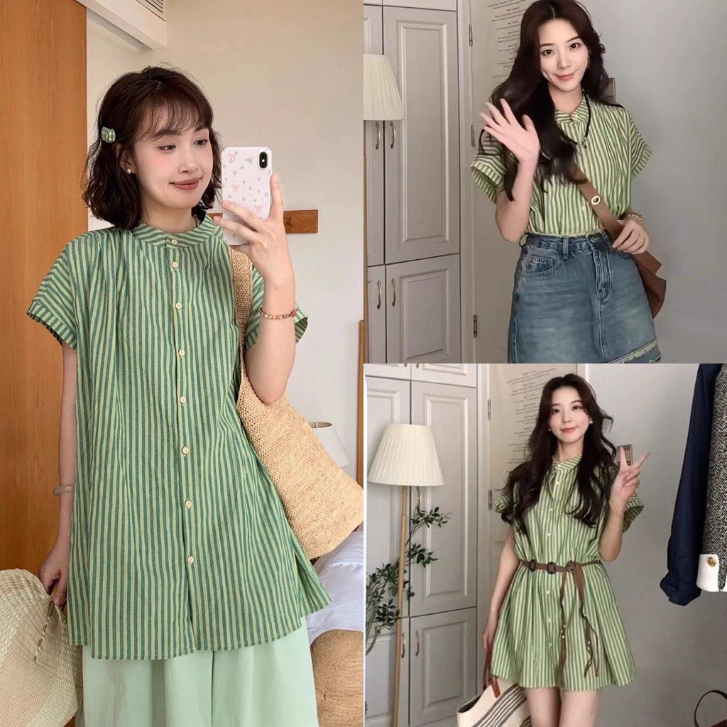 tunik oversize lengan pendek wanita garis / midi dress jumbo / dress oversize salur / midi dress sty
