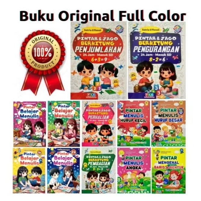 Paket 12 Buku untuk anak usia dini PAUD dan TK Pintar Belajar Menulis 1a 1b dan 2a 2b, Pintar & Jago