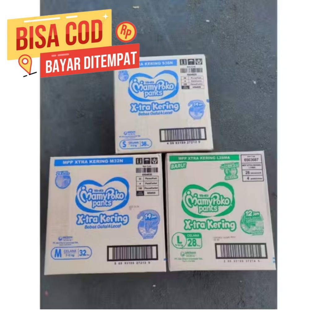 (COD) SATU KARTON PAMPERS MAMYPOKO S38/M32/L28 DAYA SERAP TINGGI TERPERCAYA
