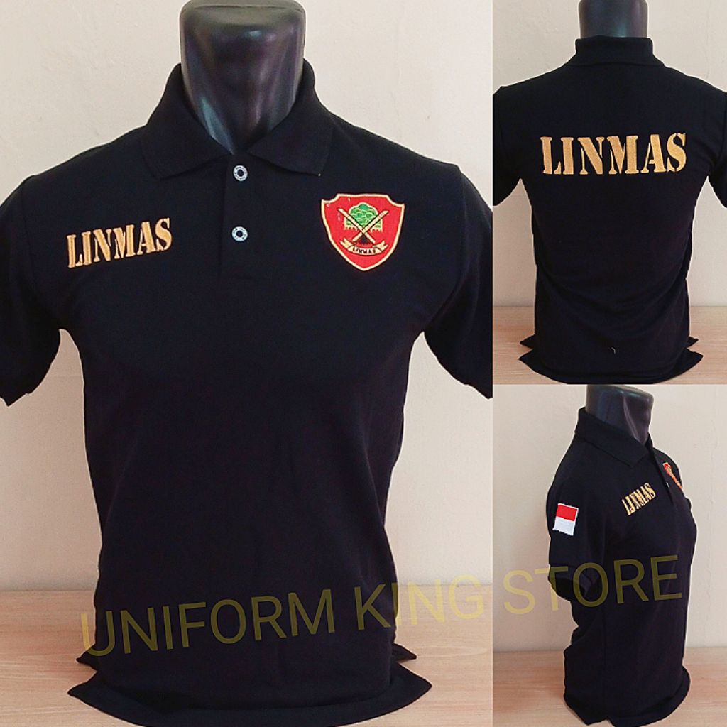 KAOS LINMAS HITAM LENGAN PENDEK FULL BORDIR - KAOS KERAH LINMAS HITAM BORDIR