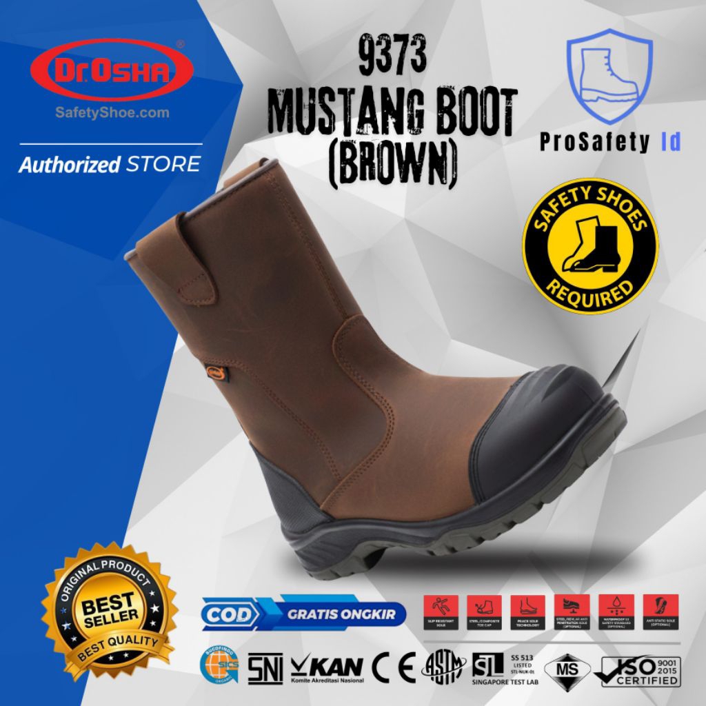 Sepatu safety Dr OSHA Mustang 9373 S1 S2 S3 Composite Waterproof - Brown / Safety shoes boot 100% or