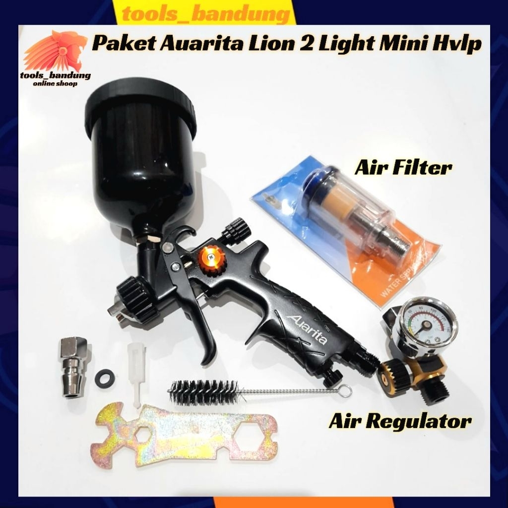 Spray Gun Auarita Mini Lion 2 Light Hvlp + Air Regulator + Air Filter