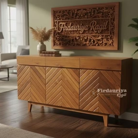 Buffet bufet bifet tv meja tv kayu jati solid Grade A minimalis antik jepara mebel laci 3 lemari alm