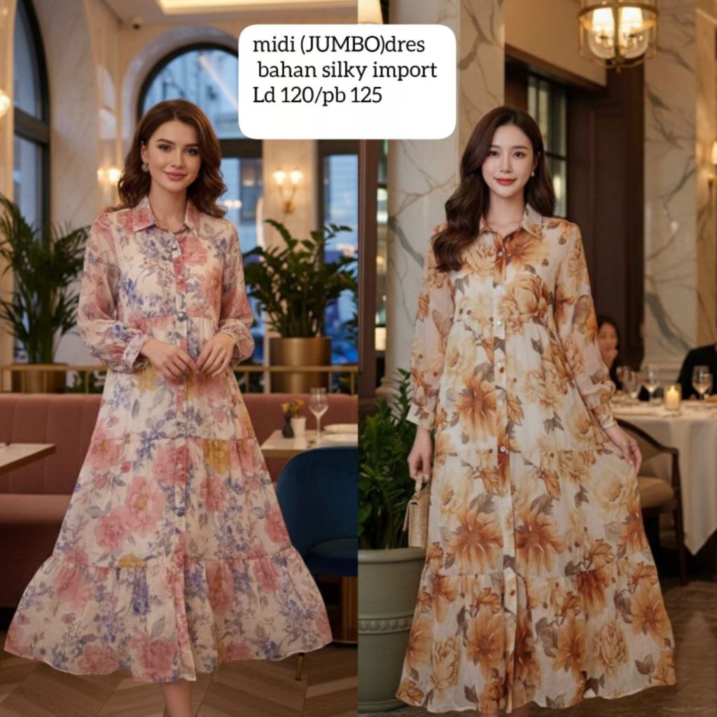 Real pic ORIGINAL dan TERMURAH MIDI dress Jumbo cotton PREMIUM Butik / Maxi Dress Jumbo cotton furin