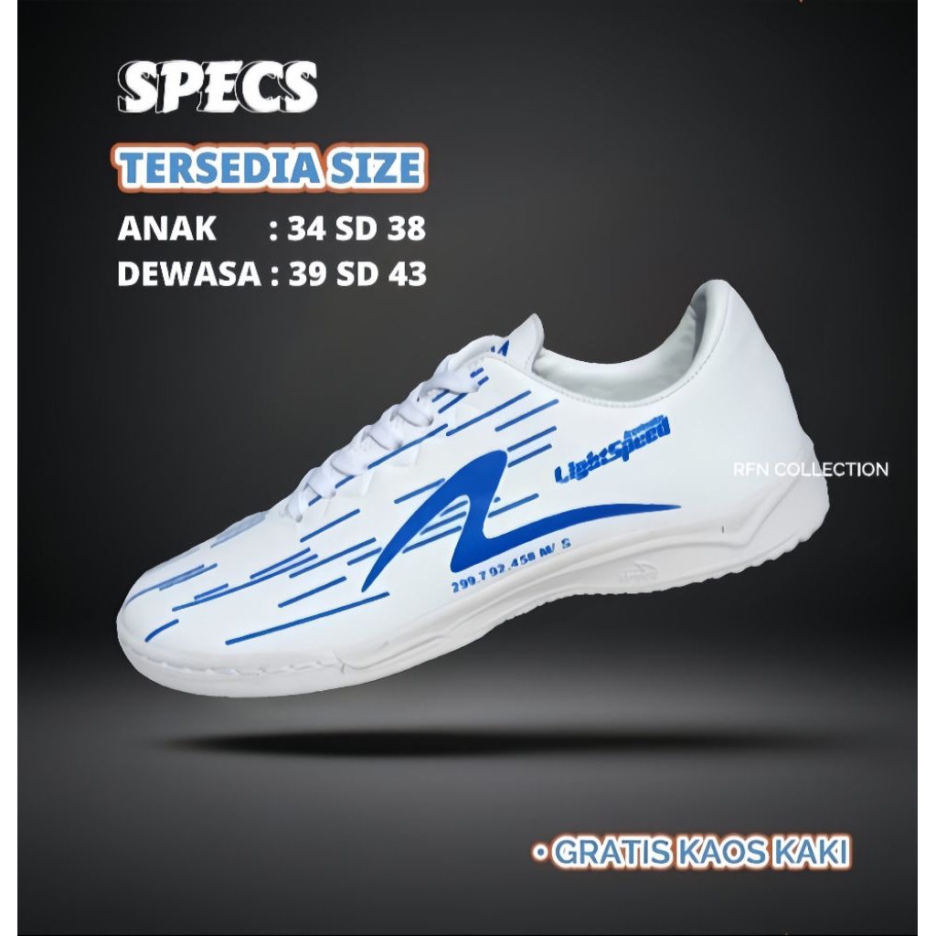 TERBARU SEPATU FUTSAL DEWASA & ANAK SPECS Light speed Reborn _ PUTIH BIRU.