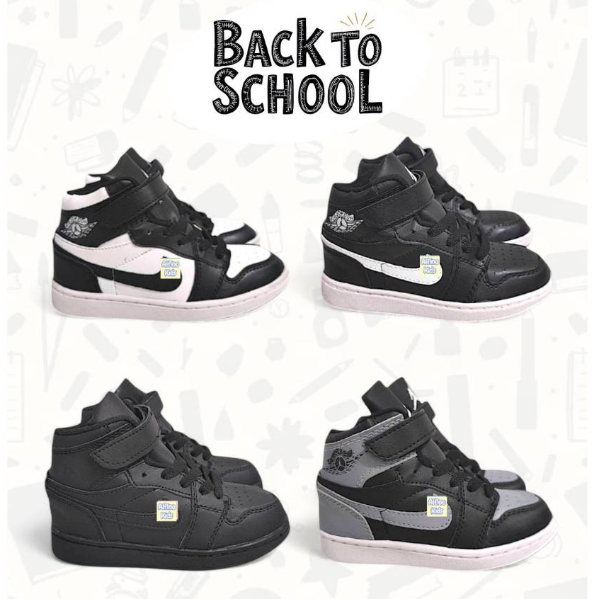 Sepatu Jordan Hitam Putih Anak Laki Laki Perempuan Usia 1-10 Tahun - Sepatu Sekolah Anak TK SD