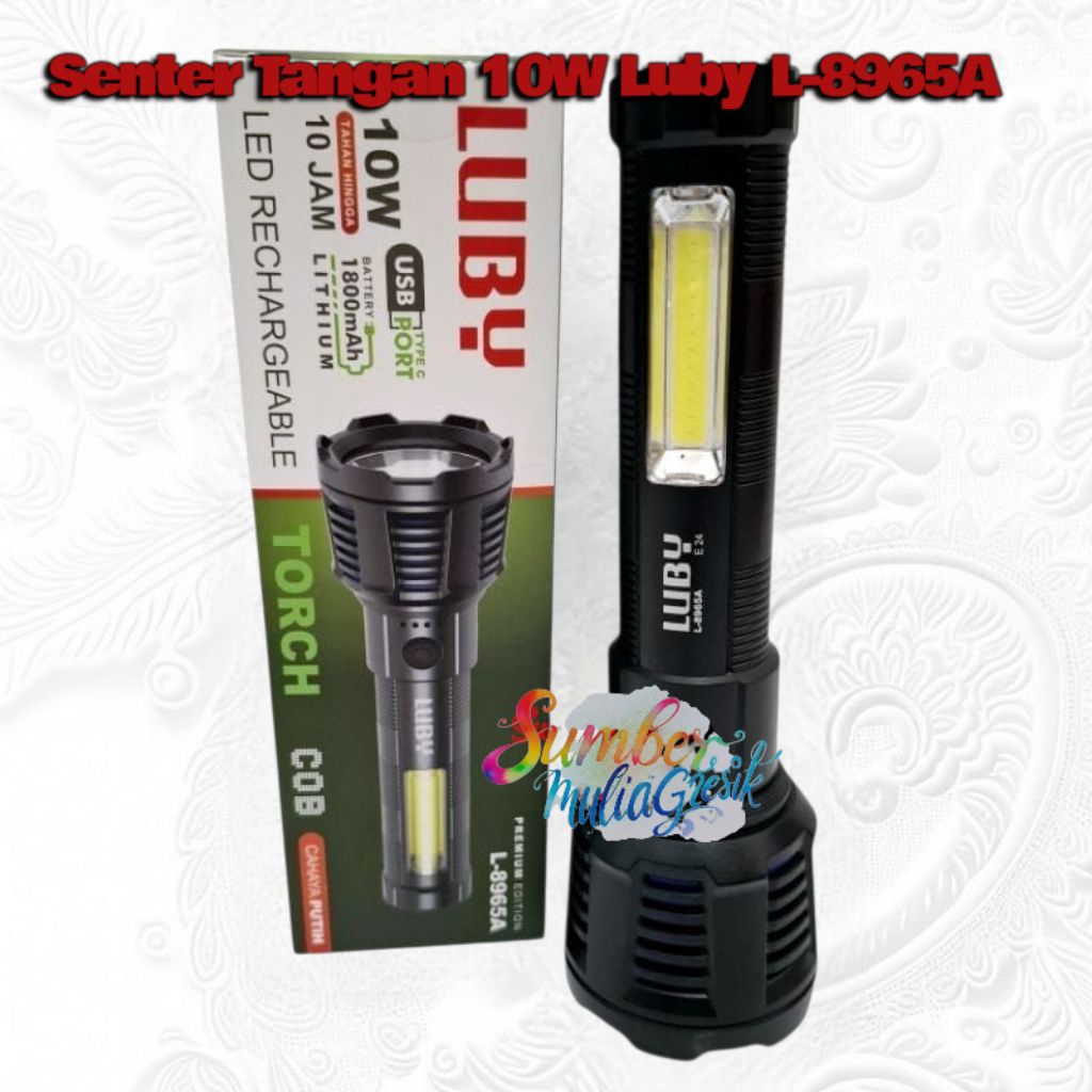 Senter Tangan LED COB Emergency 10W 10 Watt LUBY L-8965A  Cahaya Putih ORi Luby 100%