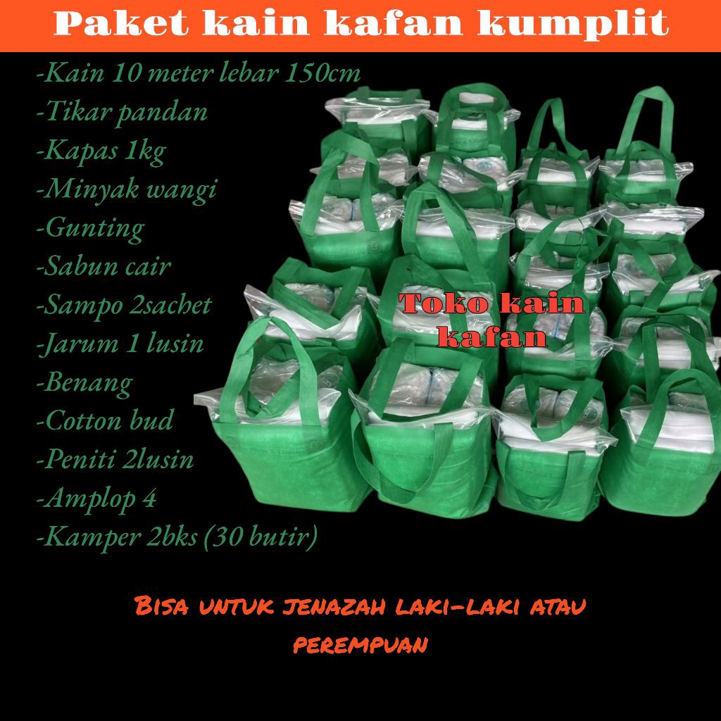 Paket kain kafan kumplit - paket kain kafan All in one - 1 set perlengkapan kain kafan kumplit - Baj
