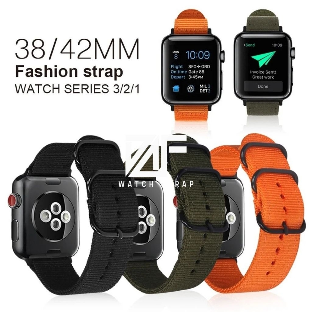 FF Tali Strap tali jam tangan Kanvas Nato iWatch Iwatch 3 4 5 6 7 8 SE Black Edition original