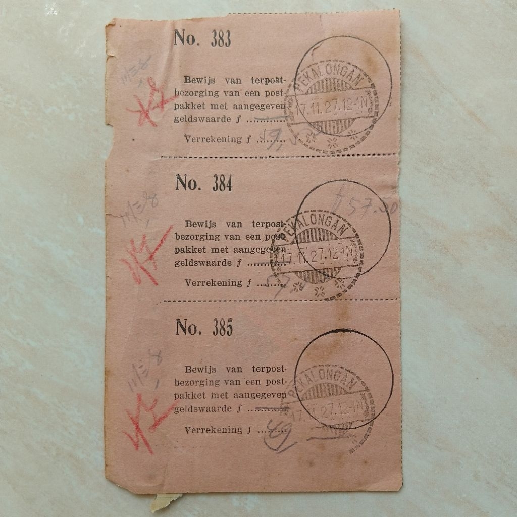 Koleksi Dokumen Arsip Kuno Tua Nota Pengiriman Paket Pos Pekalongan Era Nederland Indie 1927 - YN298