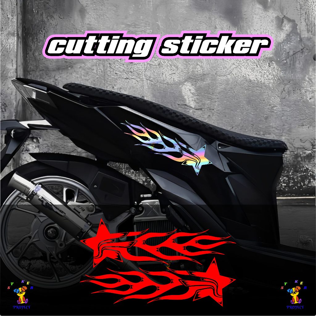 Stiker Set api bintang 2 warna tumpuk keren stiker motor universal sticker cutting anti air