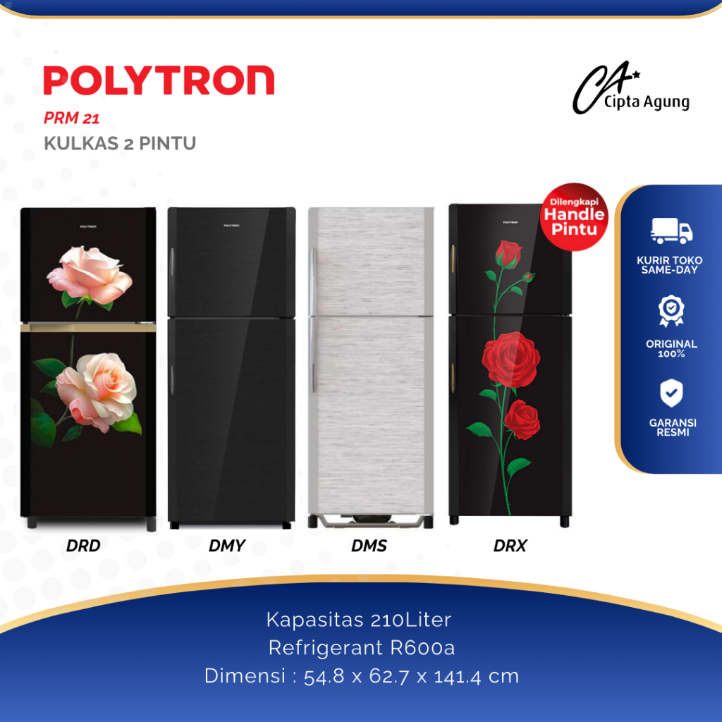 POLYTRON KULKAS 2 PINTU BELLEZA 210 LITER PRM-21DMY PRM 21 DMY PRM21DMY 21DMY PRM-21DMS 21 DMS PRM21