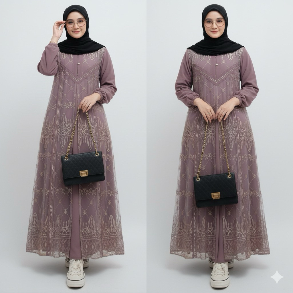 Elois Dress Alana - Gamis Syar'i Muslim Wanita Terbaru Motif Brokat Elegan Premium