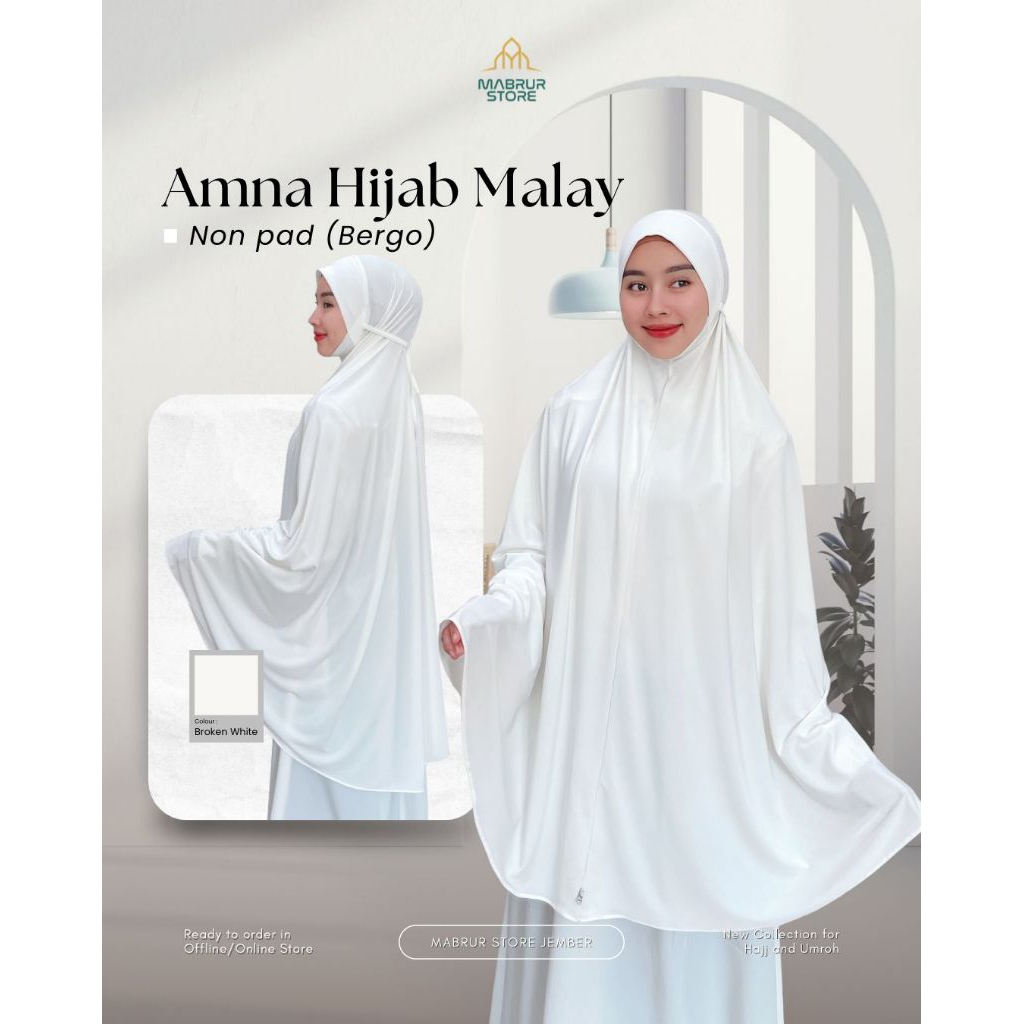 Amna Hijab Malay non pet | Hijab Bergo Umroh | Amna Bergo hitam putih