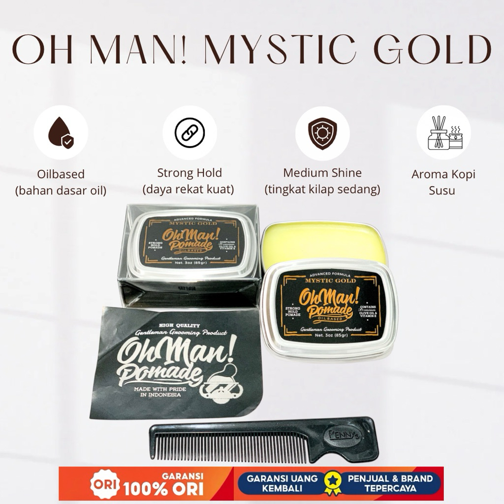 Pomade Oh Man Wax Based Pomade Oilbased Mystic Gold Aroma Kopi Free Sisir