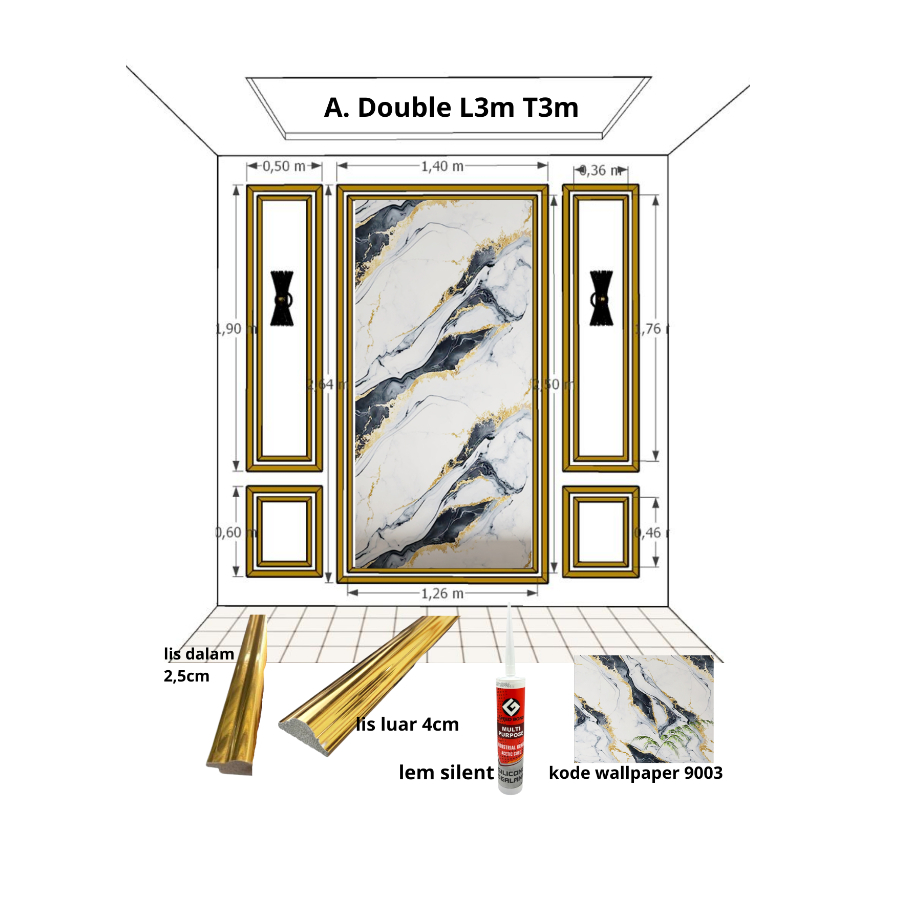 Pakt Moulding + Wallpaper Dinding L3-4m T3m Bahan Molding PVC Bebas Custom Ukuran