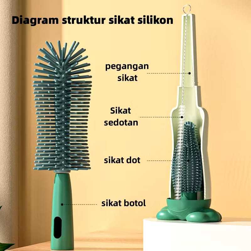Sikat Botol Bayi 3In1 Bottle Brush Bpa Free / Pembersih Botol Susu Bayi Silikon / Sikat Cuci Gelas Multifungsi