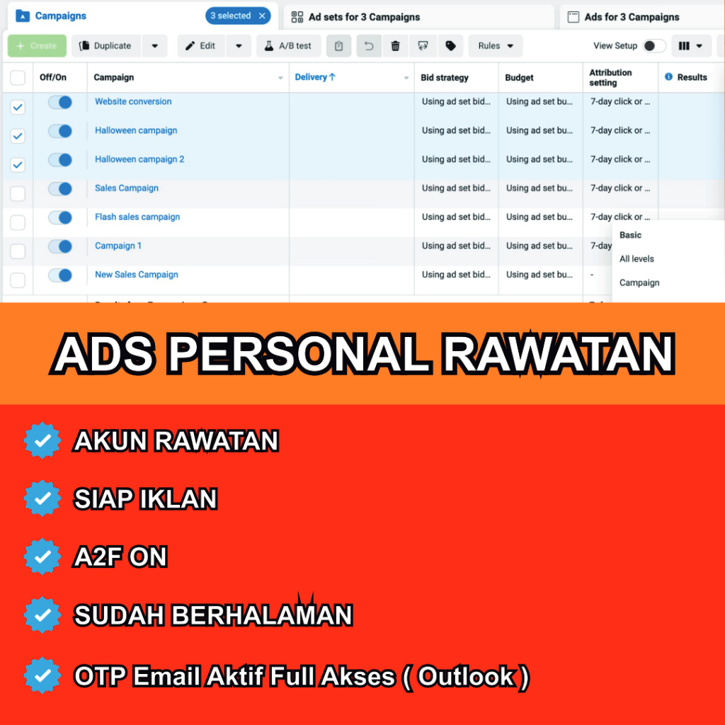 Ads Personal Rawatan Lolos Tinjauan + A2F ON + OTP Email Aktif ( Outlook )