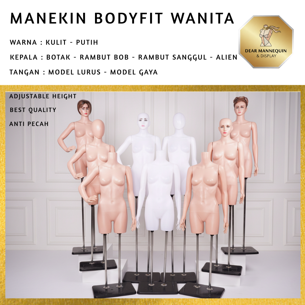DMD - MANEKIN BODYFIT WANITA DENGAN TIANG PLAT PLASTIK - PATUNG BAJU WANITA ATASAN DAN CELANA -DRESS