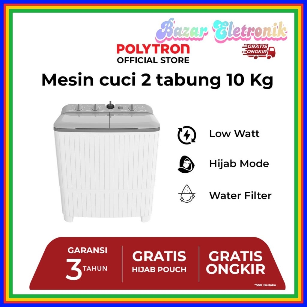 MESIN CUCI POLYTRON PWM 1076 / MESIN CUCI POLYTRON 2 TABUNG 10 KG / POLYTRON MESIN CUCI 2 TABUNG 10K
