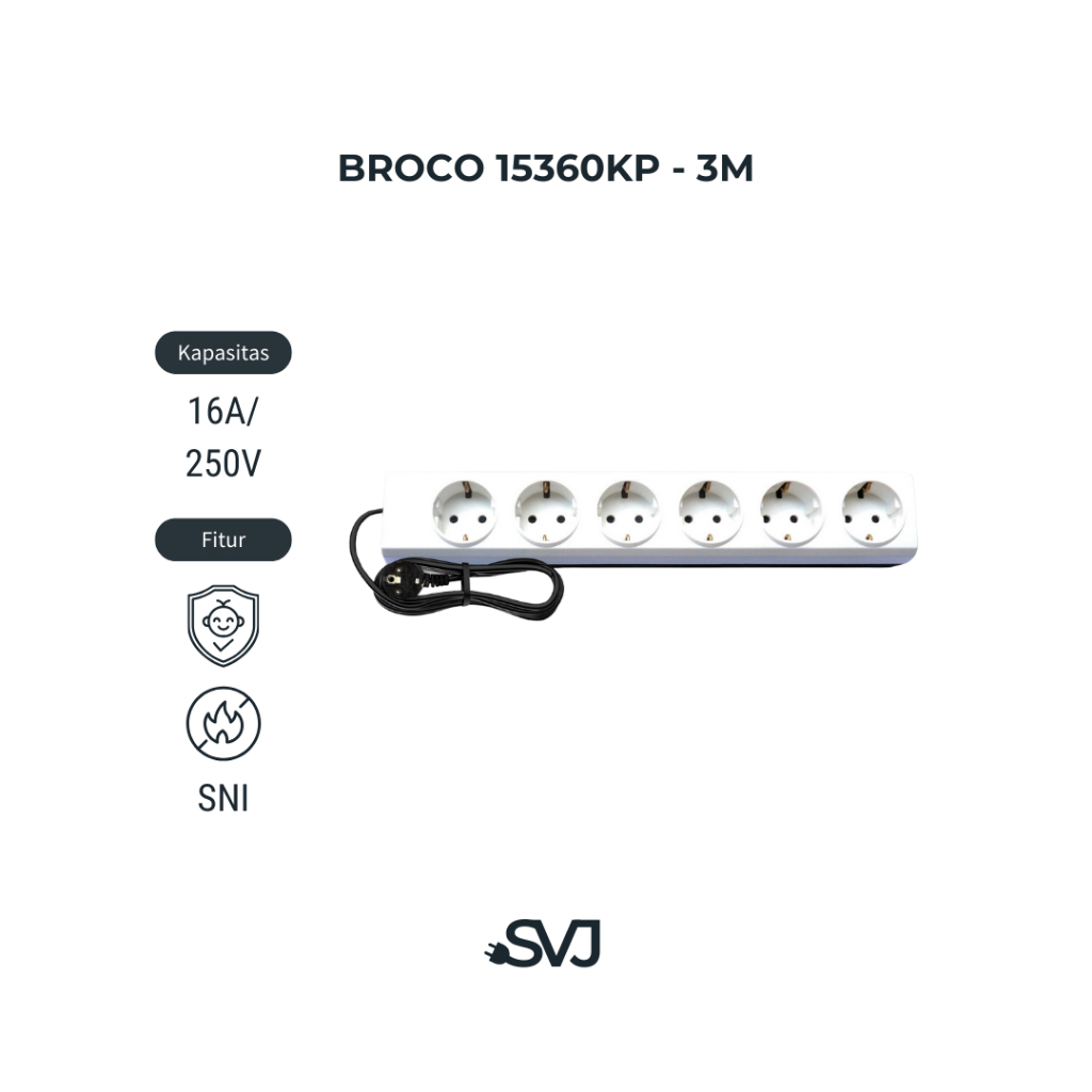 BROCO 15360KP - 3M STOP KONTAK 6 LUBANG (CHILD PROTECTION + KABEL)