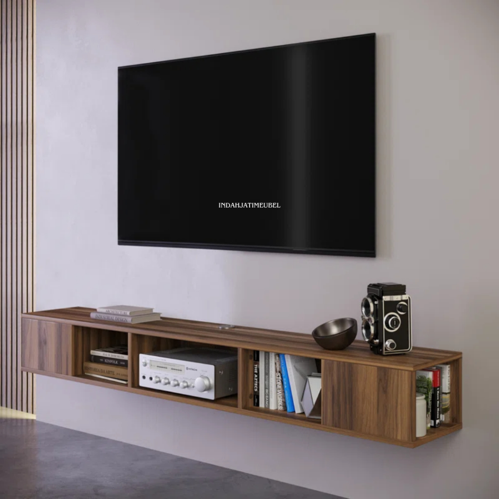 Bufet TV Minimalis Gantung Rak Cabinet Dinding Kayu Jati FREE ONGKIR