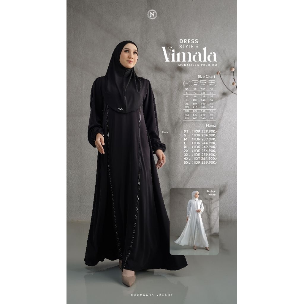 NADHEERA LUXURY VIMALA BAJU GAMIS/DRESS/MIDI DRESS DEWASA || UMROH, HAJI (HITAM, PUTIH) DRESS PESTA