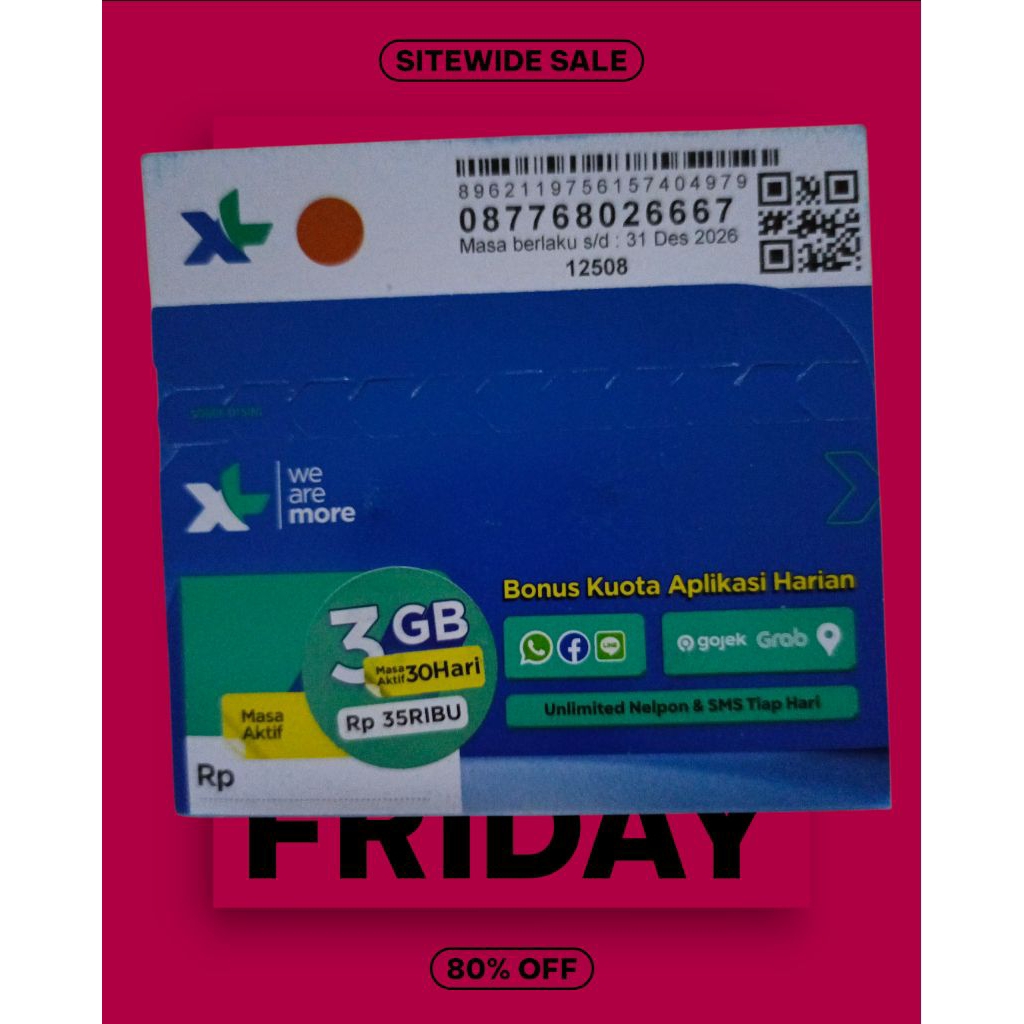 nomor cantik XL isi kuota 3gb 30d 77 6 80 2 666 7