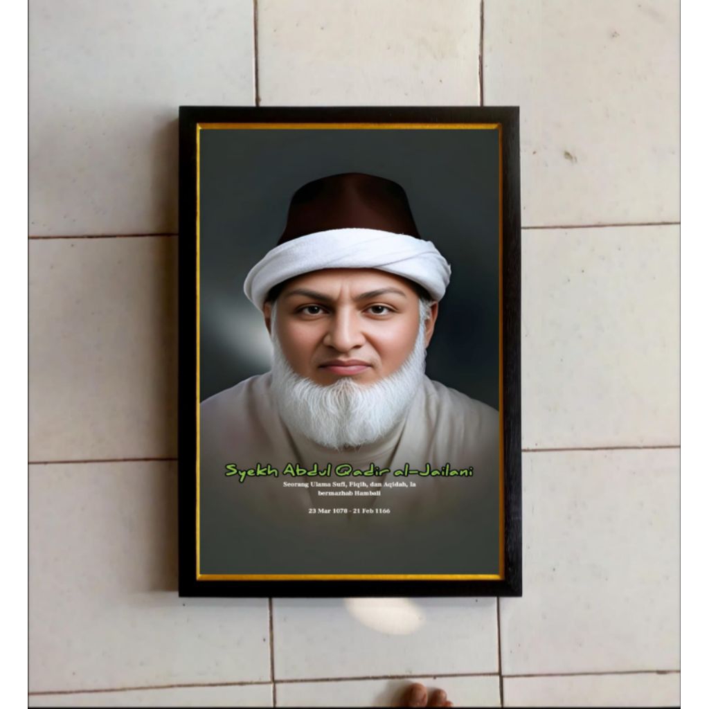 hiasan dinding lukisan cetak plus bingkai ukuran 65×45cm Syekh Abdul Qodir al Jailani