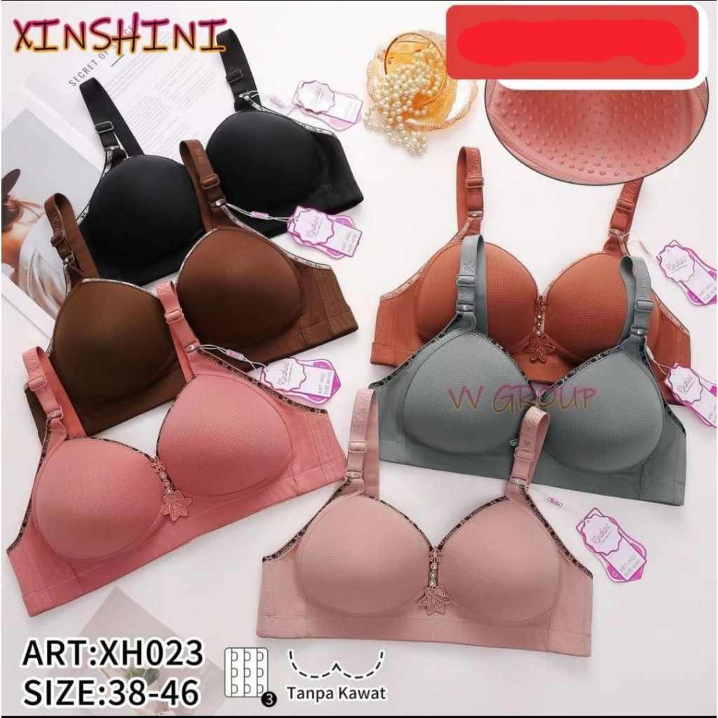 BH BRA xinshini IMPORT TANPA KAWAT CUP B CUP BINTIK 38-46 BAHAN PORI SUPER ADEM 3KAIT LEMBUT MURAH P