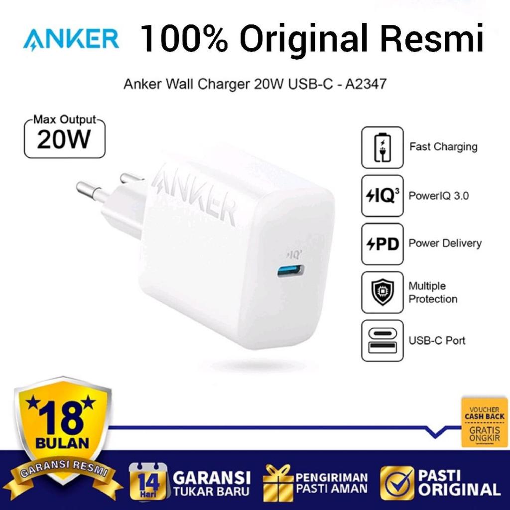 ANKER Adapter Charger 20W Type-C Fast Charging Original Resmi 100%