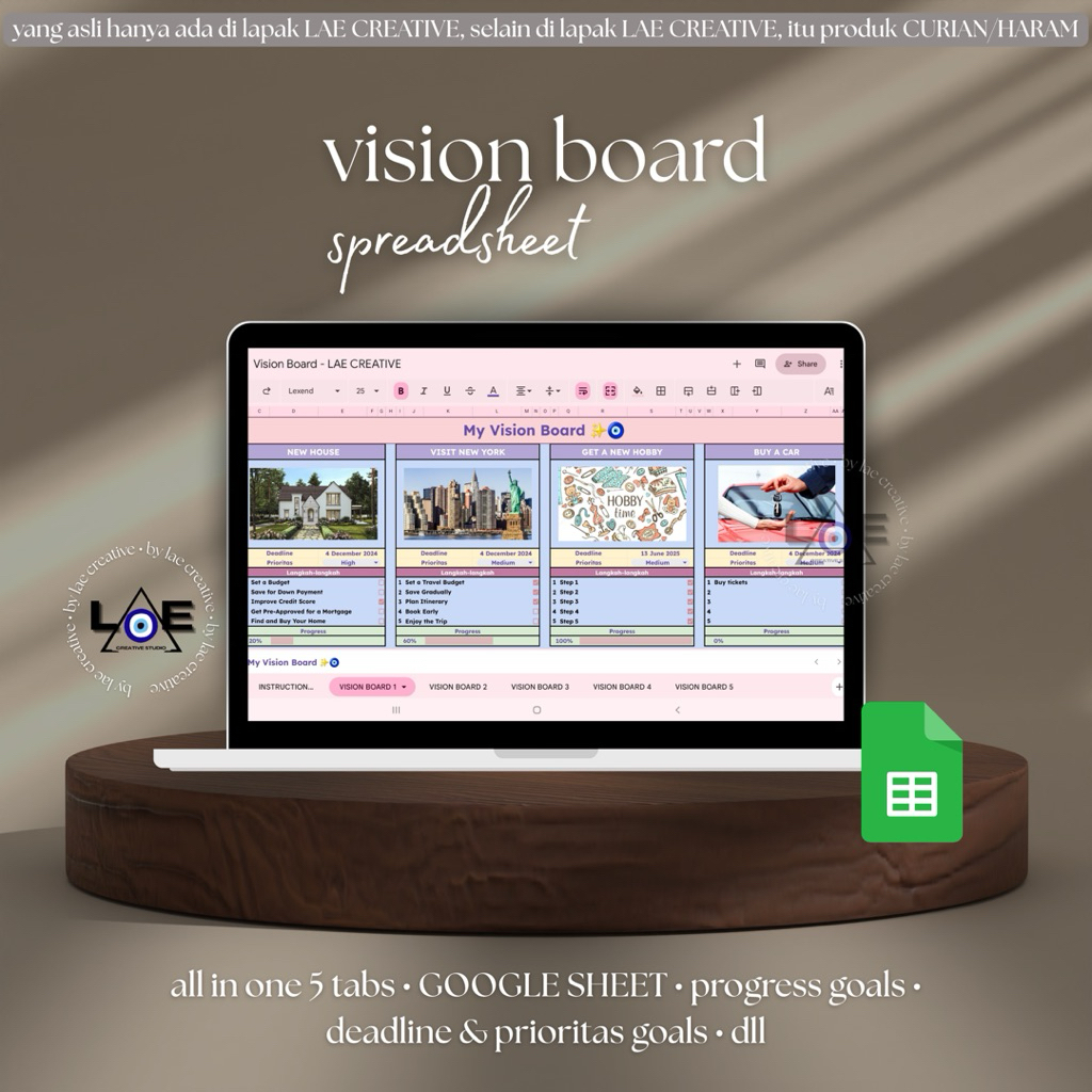 Lae Creative - Vision Board Spreadsheet | Vision Board Template | Digital Planner | Goal Planner Tem