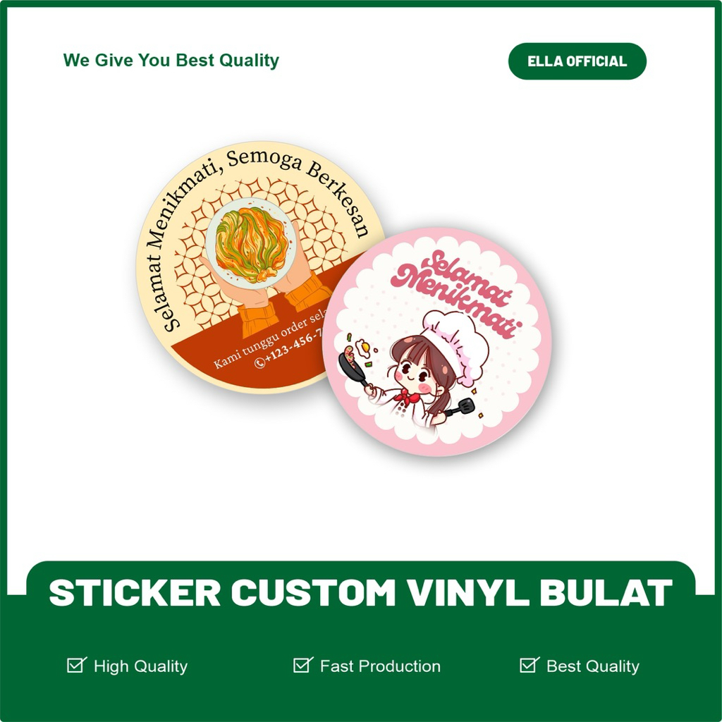 CETAK STICKER VINYL ANTI AIR / LABEL BULAT NAMA MAKANAN BOTOL TOPLES KEMASAN