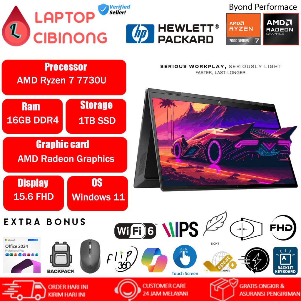 HP Envy X360 15 Amd Ryzen 7 7730U FHD IPS Touch 1TB SSD Windows11 Nightfall Black