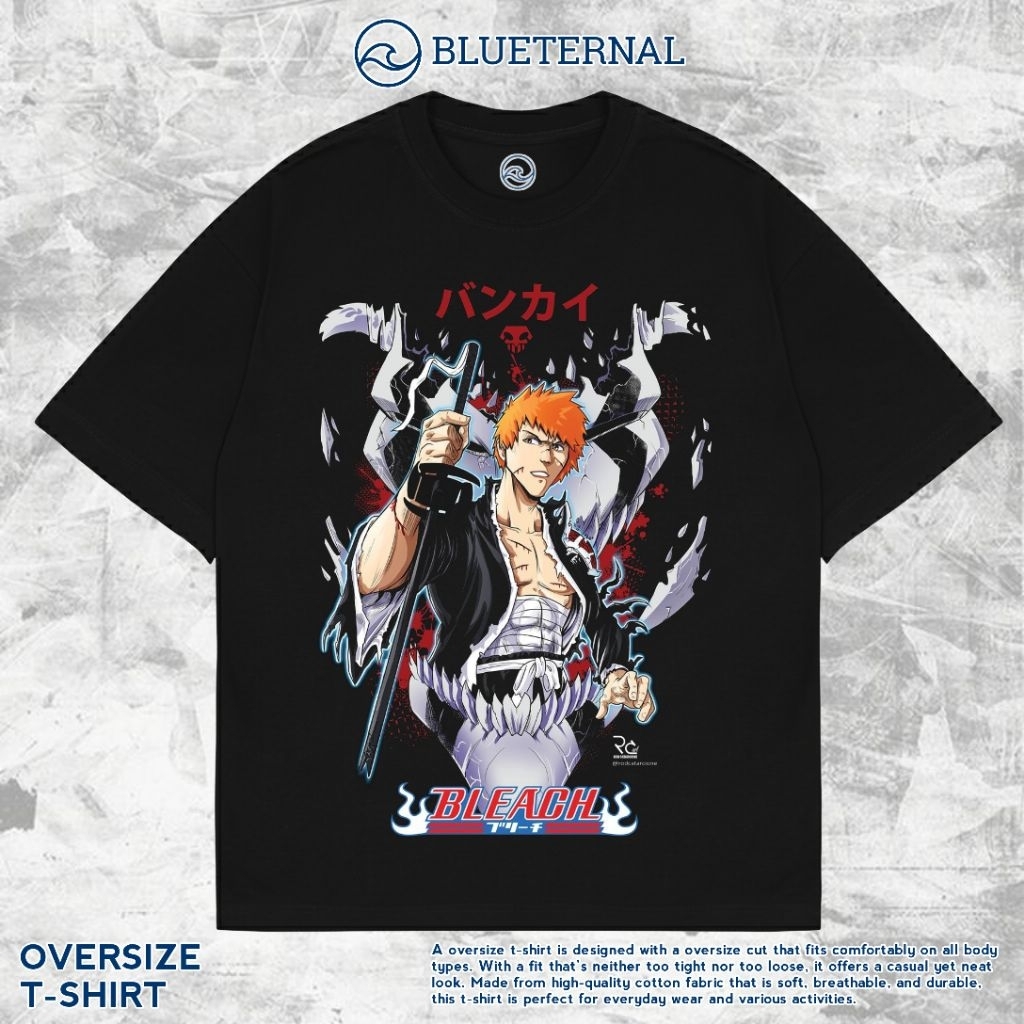 KAOS BAJU ANIME BLEACH | KAOS OVERSIZE HITAM | BAJU REGULAR HITAM | KAOS UNISEX PREMIUM COTTON COMBE