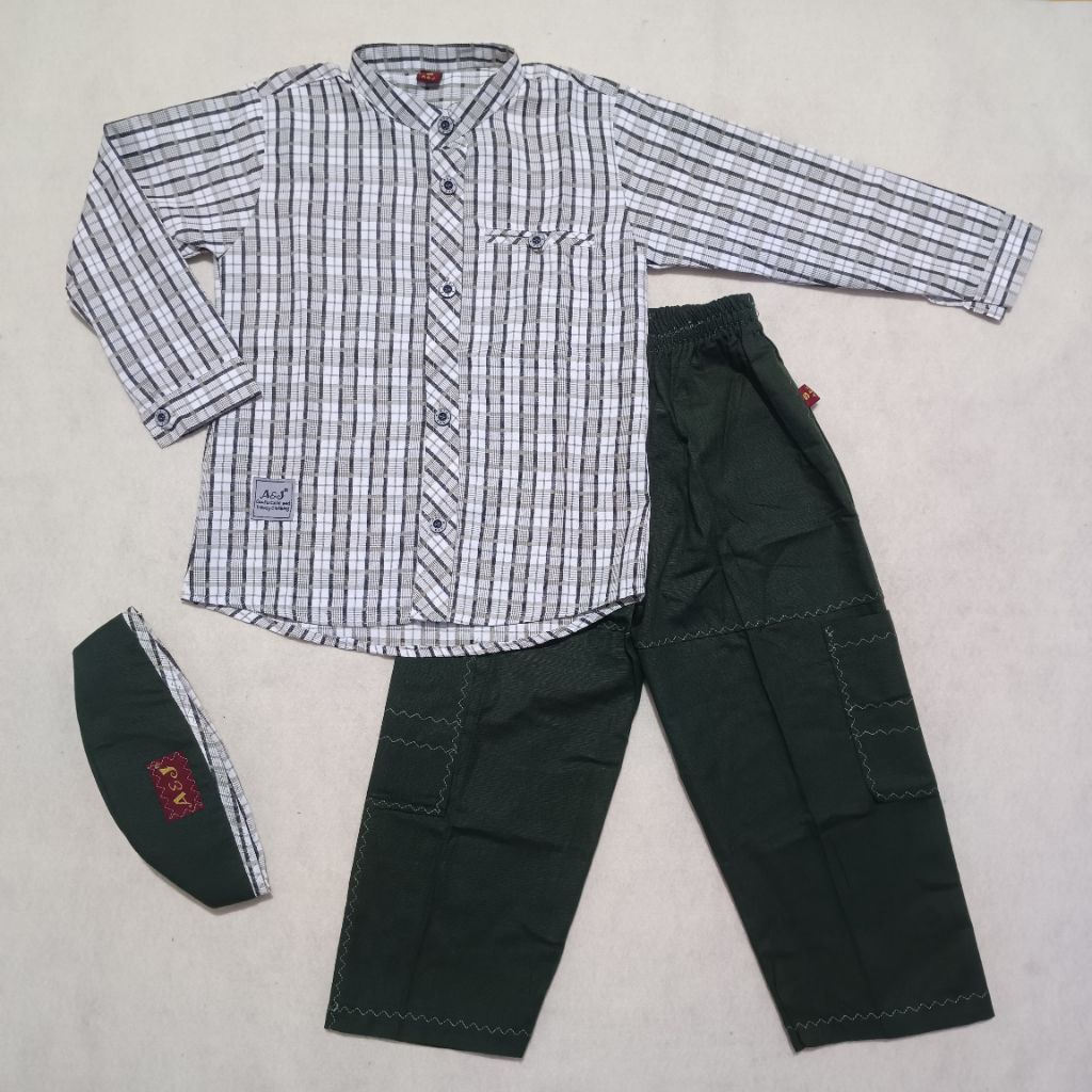 Set Baju Koko Anak Terbaru By A&J motif kotak Lengan panjang