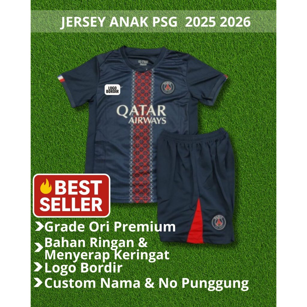 Setelan Jersey Bola Anak PSG Home 2025 2026 Grade Ori Import Baju Bola Anak Terbaru