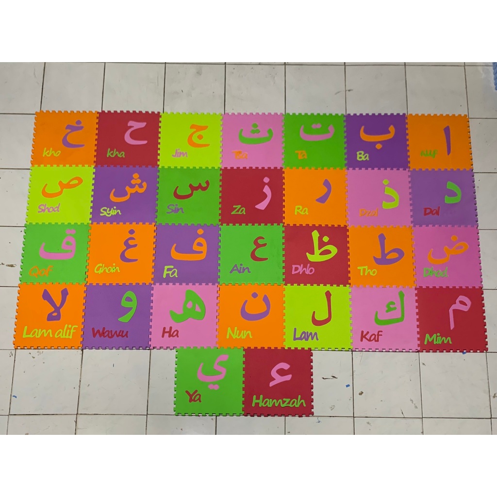 Matras Puzzle Huruf Hijaiyah 30x30x1 isi 30 pcs matras lantai anak/alas lantai/mainan edukatif/playm