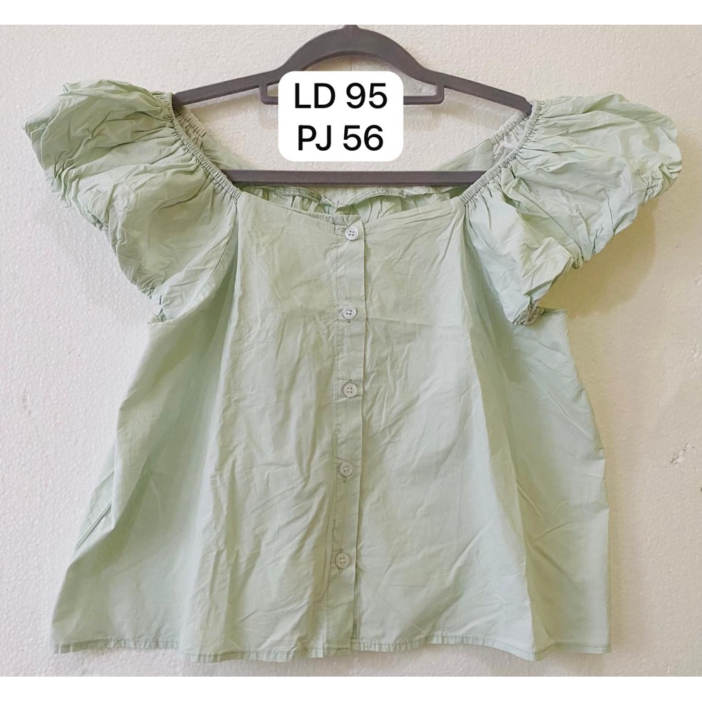 Blouse katun semi crop warna sage cantik
