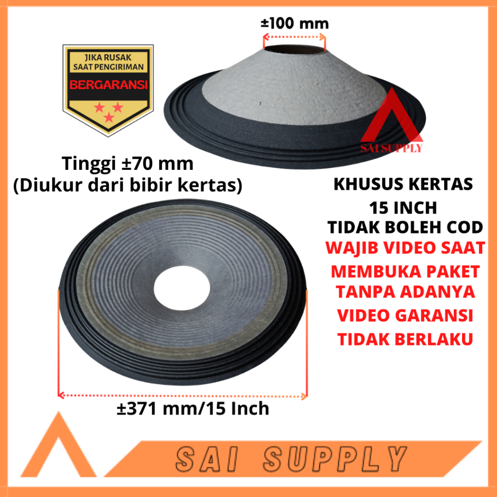 Daun Kertas Speaker 15 Inchi 15 In Daun Conus Lubang 4 Inchi Premium Daun Spiker 15inchi