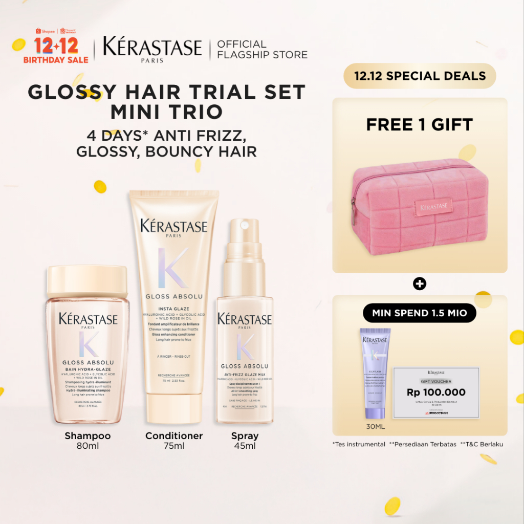 [New Launch] Kerastase Gloss Absolu Glossy Hair Mini Set Trio - Bain Hydra Glaze 80ml, Fondant Insta
