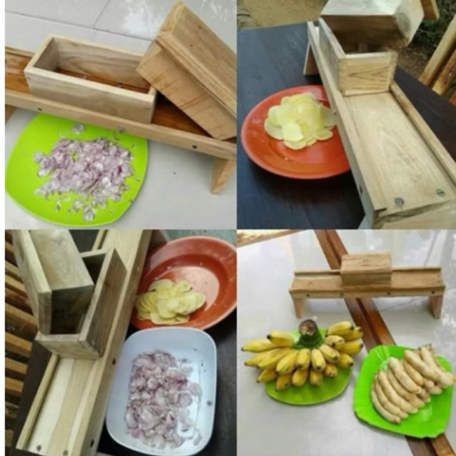 ALAT IRISAN BAWANG KAYU JATI ASLI PENGIRIS SERBAGUNA parutan bawang pisang kripik