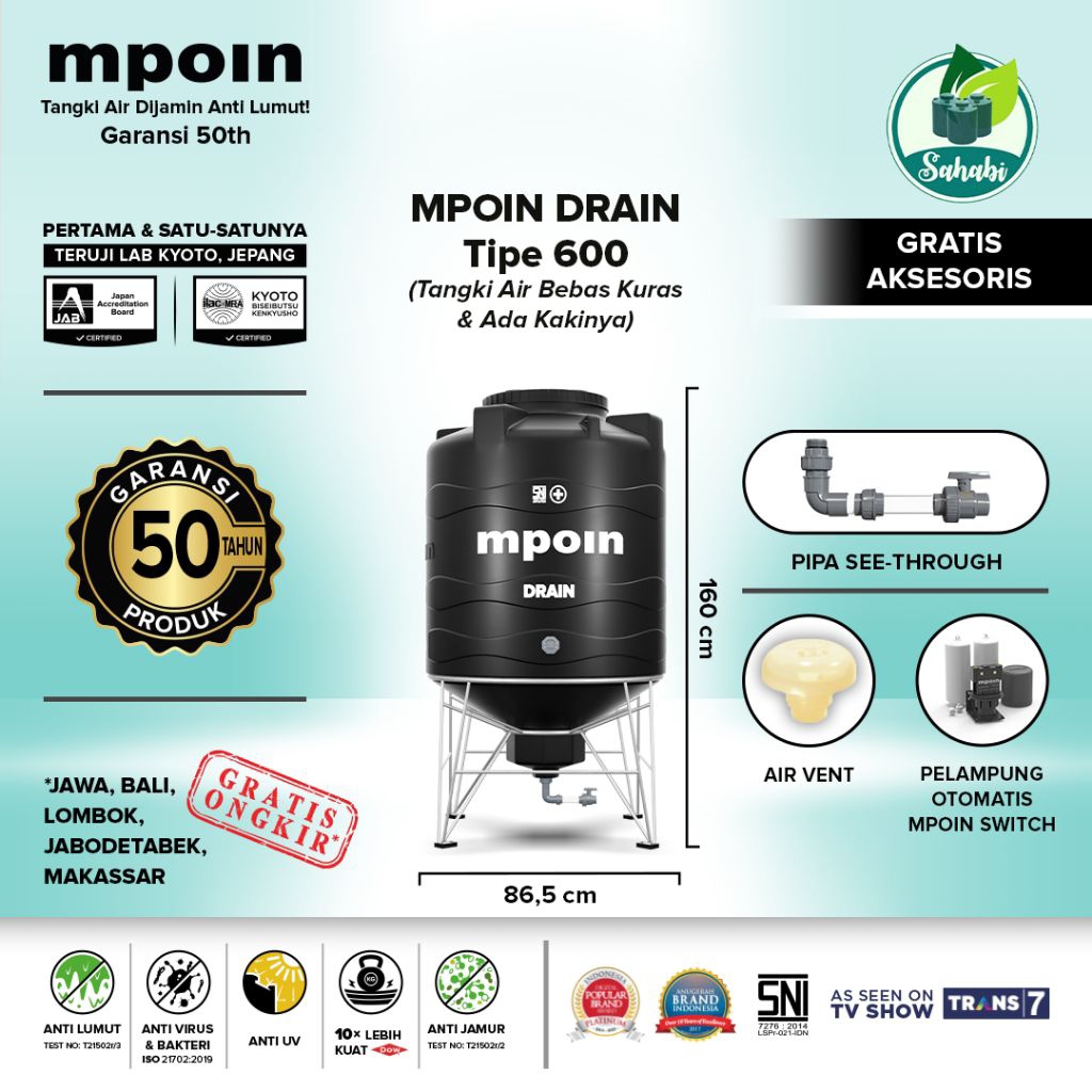 Tandon Air/Tangki Air/Toren Air MPOIN DRAIN 600 Liter